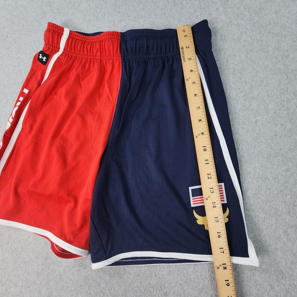 Under Armour Project Rock USA Loose Fit Mesh Shorts Mens M Red White Blue Pocket - Picture 13 of 16